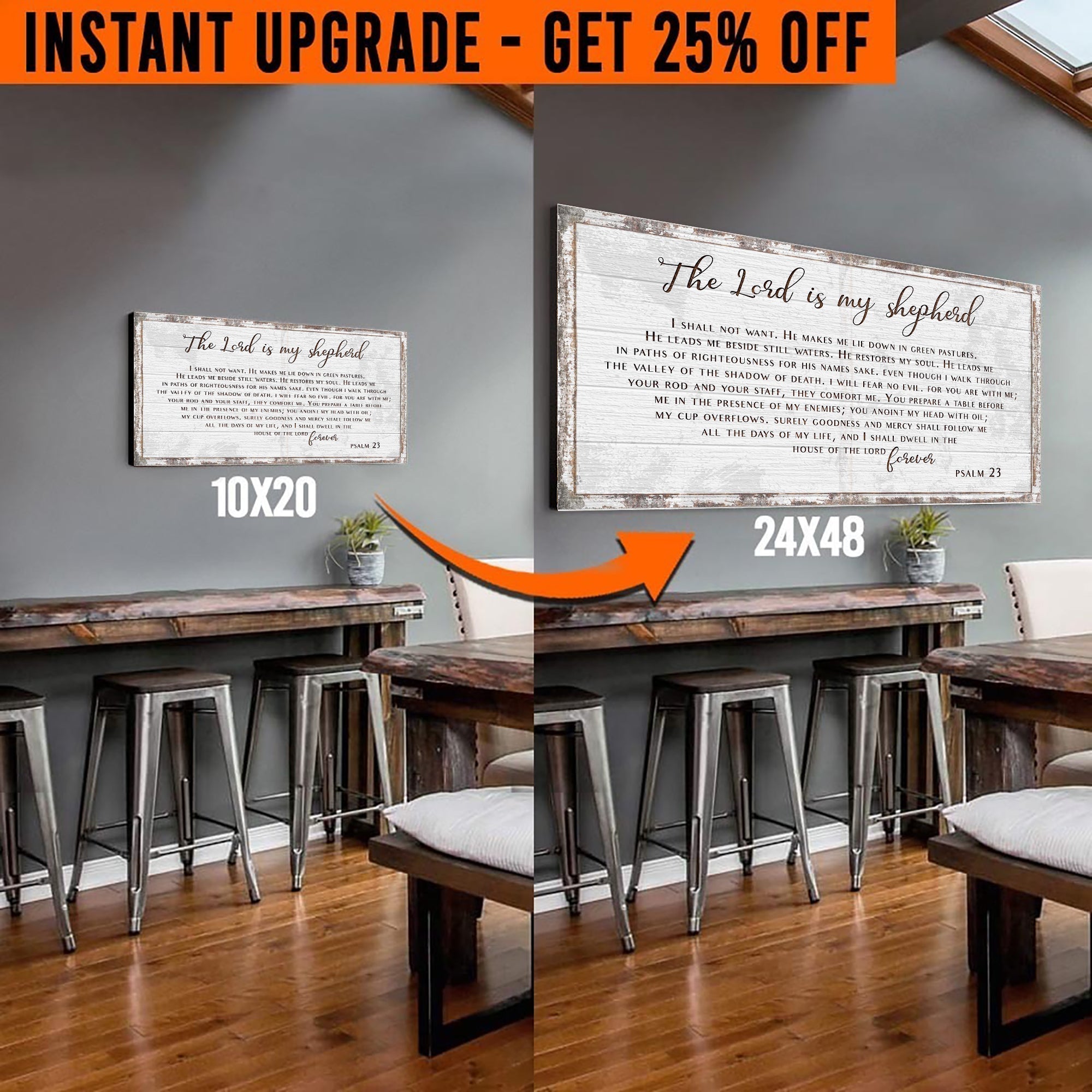 Upgrade Your 20x10 Inches 'Psalm 23 - The Lord Is My Shepherd' Canvas To 48x24 Inches
