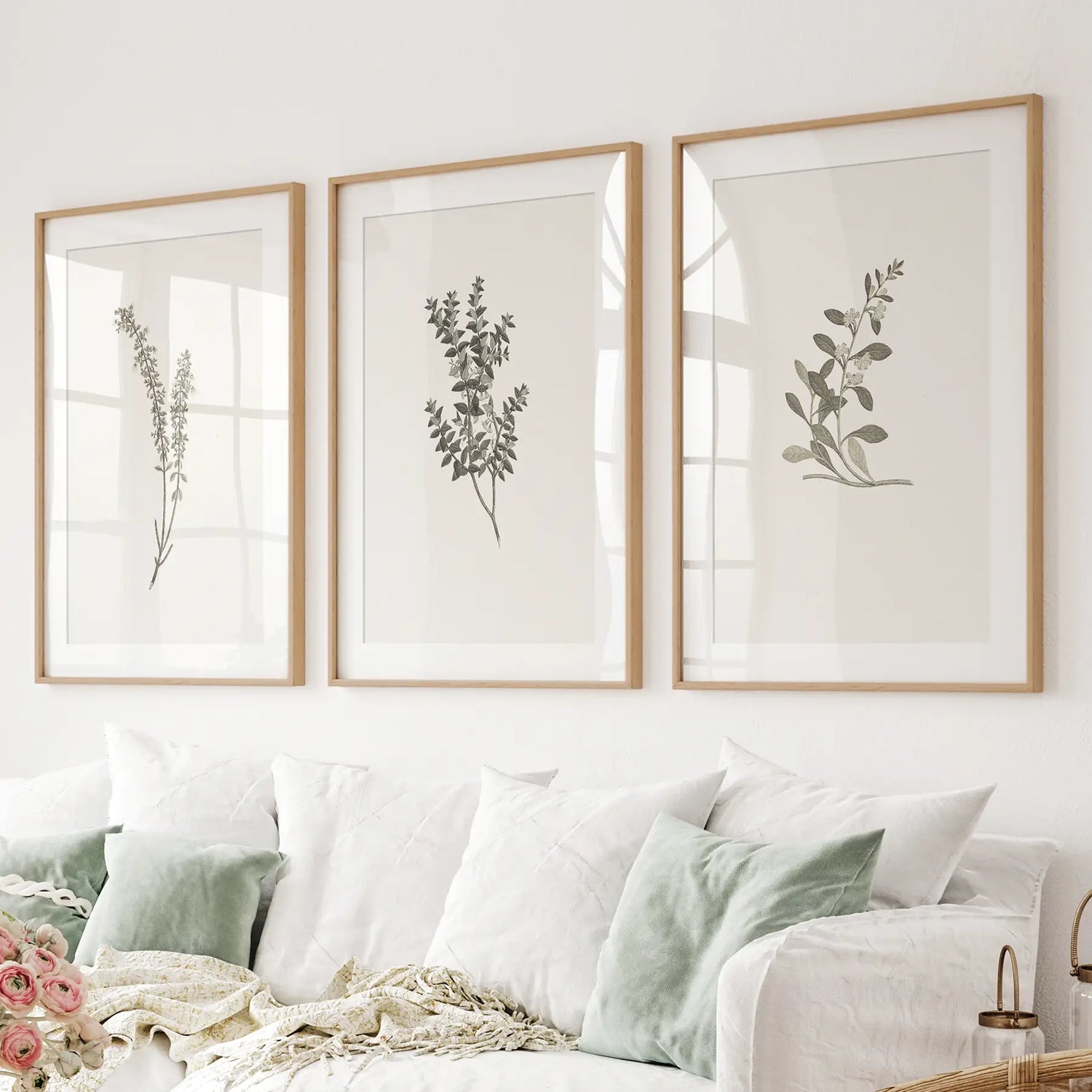 Vintage Çiçekli 3 Parçalı Duvar Sanatı. Rustik Botanik Posterleri