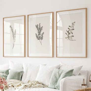 Vintage Floral 3 Piece Wall Art. Rustic Botanical Posters