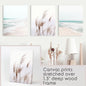 Coastal Boho Wall Art. Beach Pampas Grass, Blue Ocean Waves