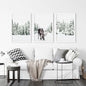 Nordic Winter Wall Art Set of 3. Snowy Forest and Moose