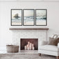 Ocean Beach with Rocks. Beige Blue Coastal Triptych