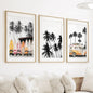 Black and Orange Surfing Art Prints. Bus, Palms, Surfboards
