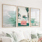 California Travel Wall Art Set. Pink Bus, Lifeguard, Surfers