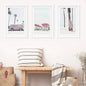 Girl's Nursery Beach Wall Art. Pink Surfboard, Bus, Umbrella