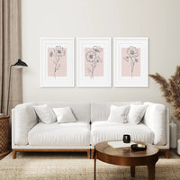 Pink Wall Art Set Of 3 Botanical Modern Decor