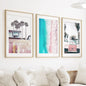 Boho Coastal Prints. Pink Combi Van, Aerial Beach, Surfing
