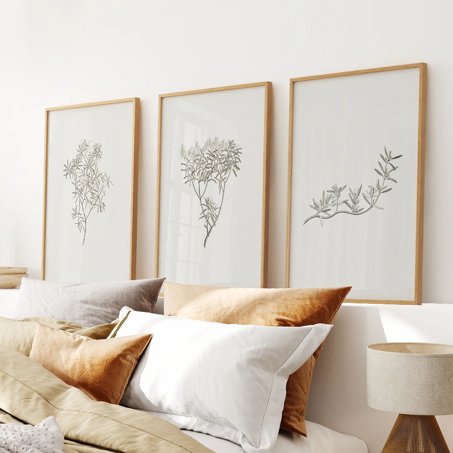 Vintage Nötr Botanik Dekor. 3 Baskı Seti