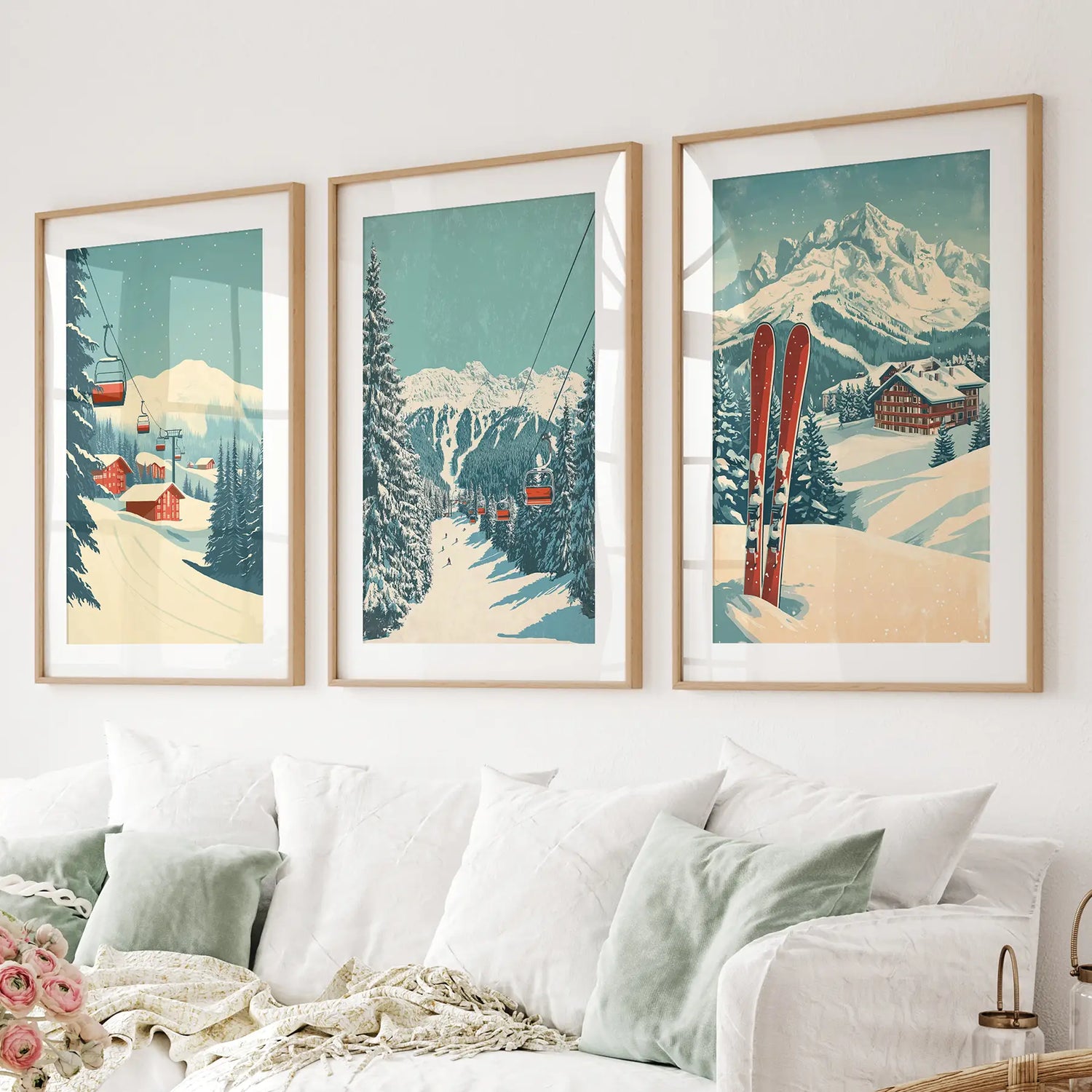 Vintage Winter Landscape Ski Wall Art Decor Print