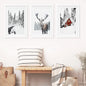 Christmas Mood Wall Art Prints. Red Log Cabin, Deer