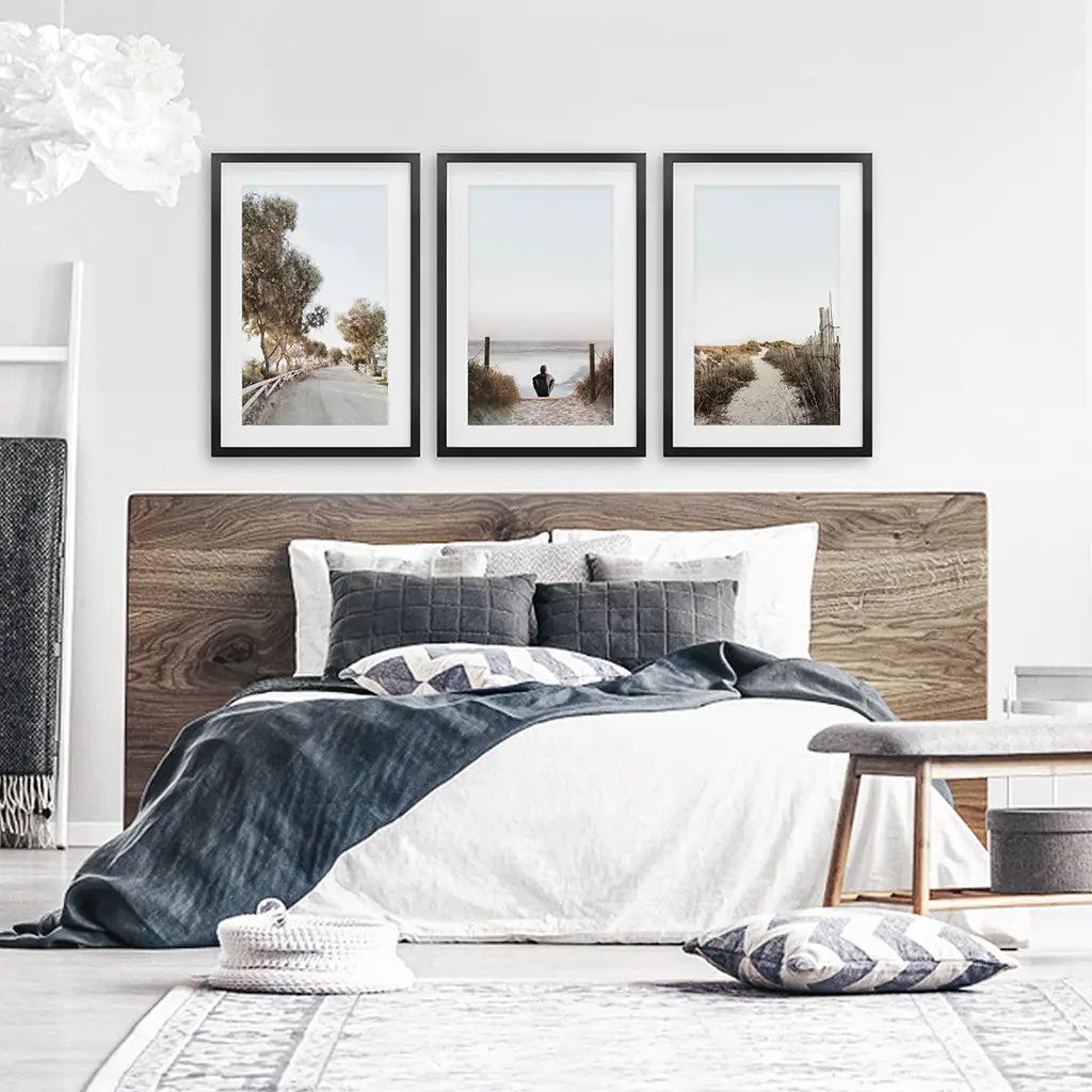 Sahilde Sörfçü. Sahil 3 Parçalı Duvar Sanatı