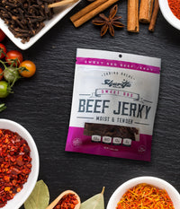 Sharifa Halal Beef Jerky, Sweet BBQ, (1) 2.85 oz. Bag – Great Everyday Halal Jerky Beef Meat Snack, 100 % Real Zabiha Halal Beef, 12g of Protein, 80 Calories, 0g Trans Fat, & 2g of Carbohydrates