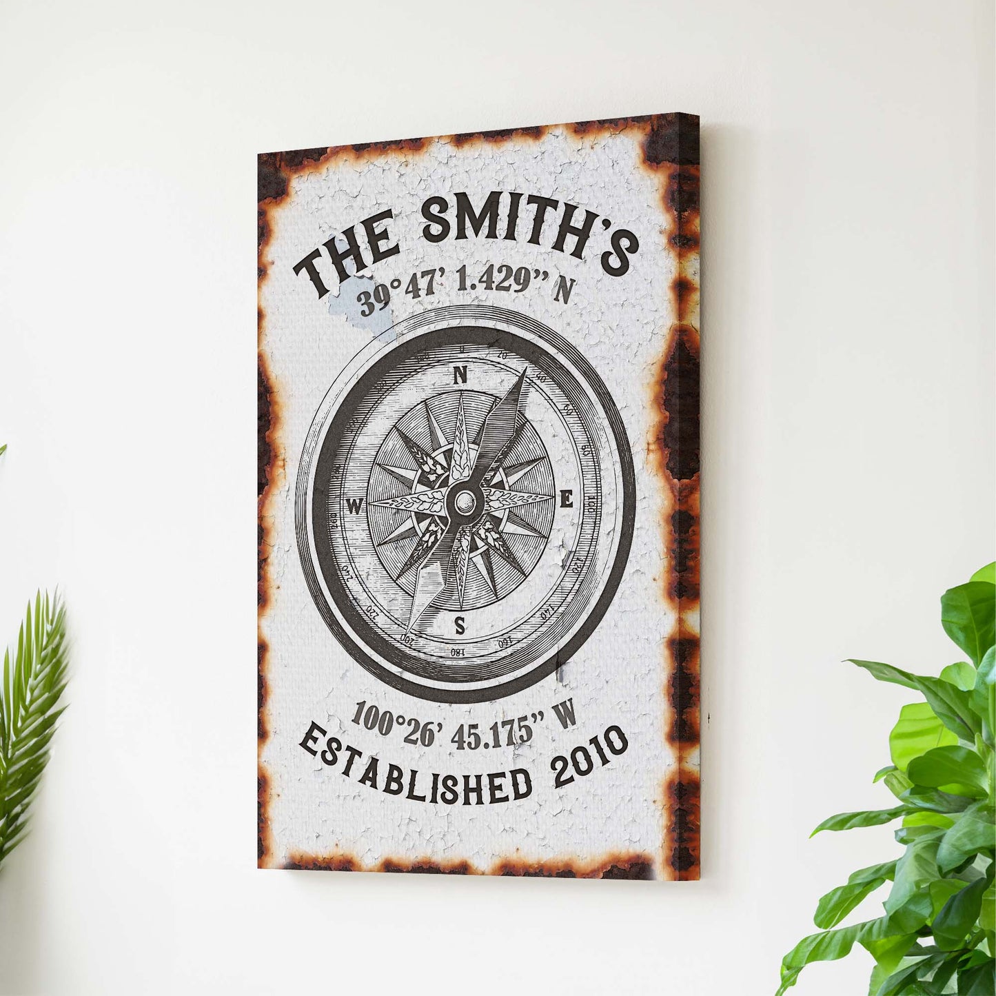 Family Home Compass Coordinates Sign