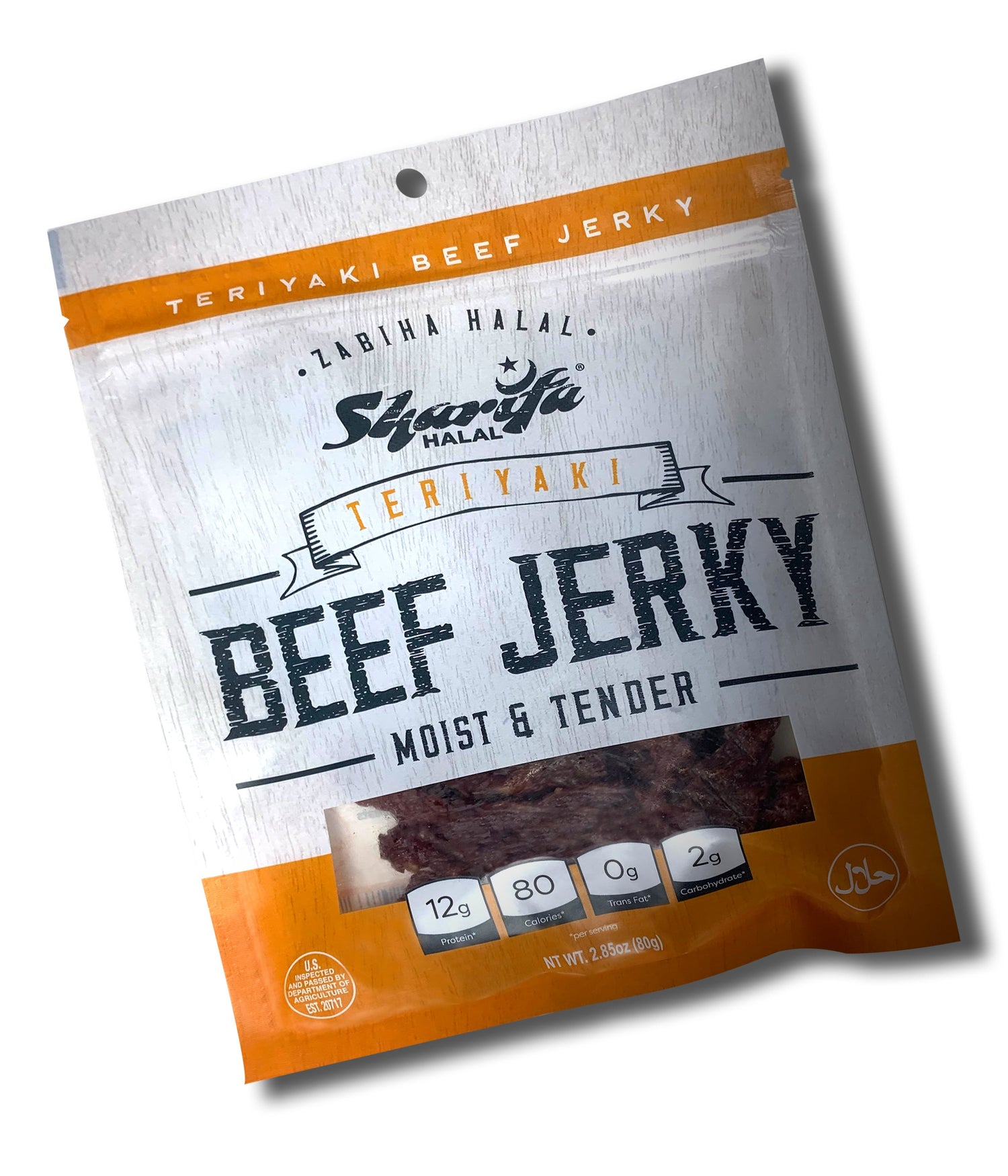 Sharifa Helal Sığır Eti Jerky, Teriyaki, (1) 2.85 oz. Poşet - Harika Her Gün Helal Jerky Sığır Eti Atıştırmalığı, %100 Gerçek Zabiha Helal Sığır Eti, 12 gr Protein, 80 Kalori, 0 gr Trans Yağ ve 2 gr Karbonhidrat