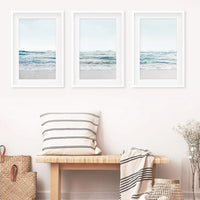 Blue Waves, Sandy Beach. Minimalist 3 Piece Wall Decor