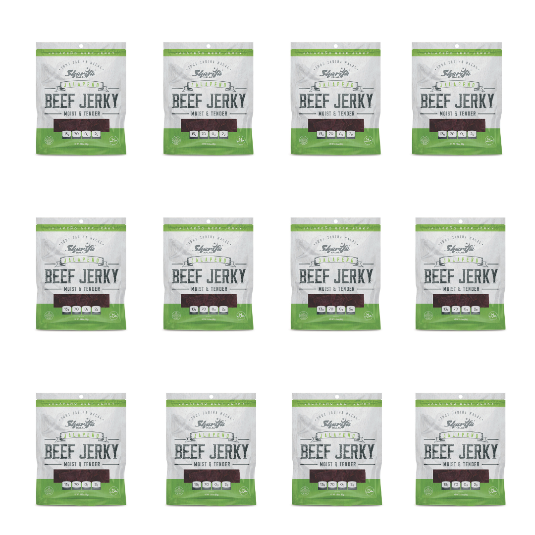 SHARIFA HELAL DANA SOSLUSU, JALAPENO, (1 Kutu) (12-2,85 OZ. POŞET) – HARİKA HER GÜN HELAL SOSLUSU DANA ETİ ATıştırmalığı, %100 GERÇEK ZABIHA HELAL DANA ETİ, 13 G PROTEİN, 70 KALORİ, 0 G TRANS YAĞ VE 2 G KARBONHİDRAT