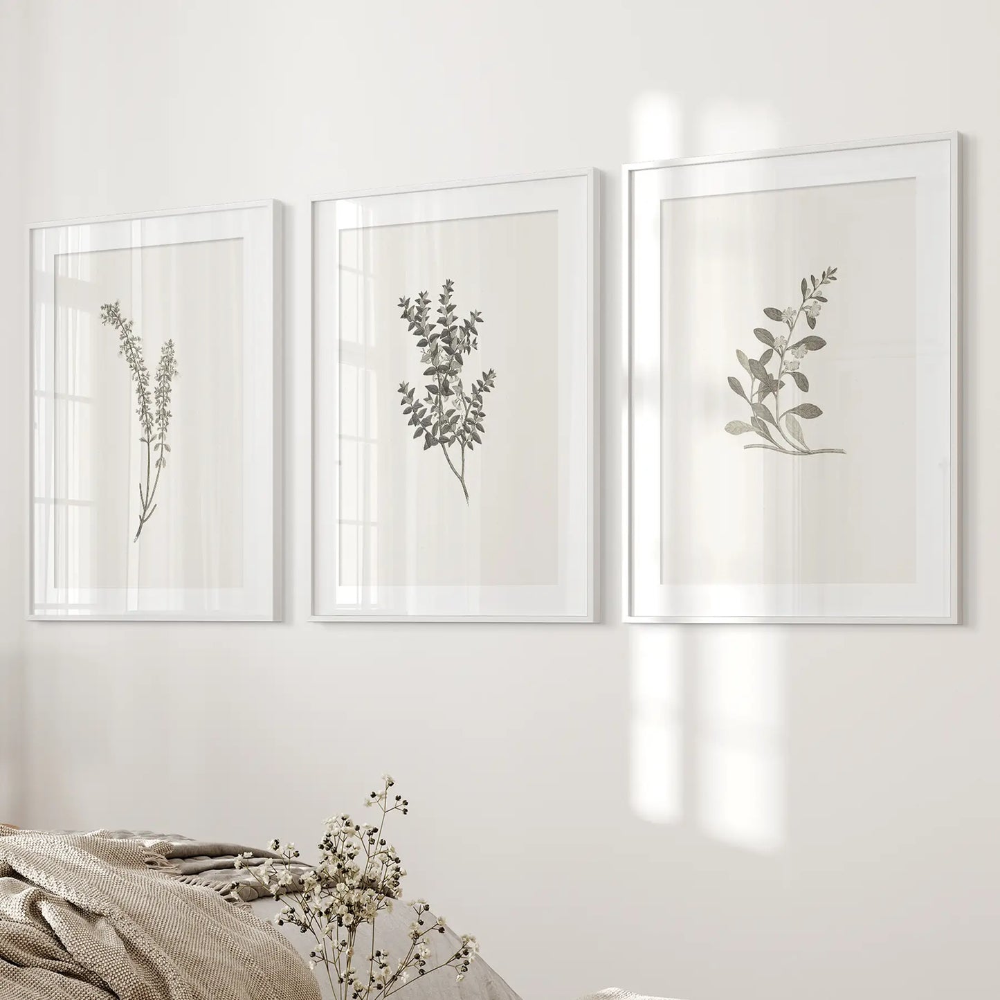 Vintage Floral 3 Piece Wall Art. Rustic Botanical Posters