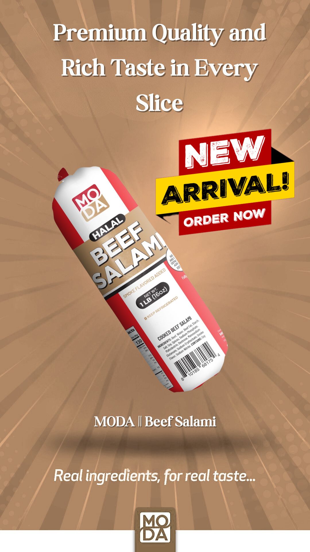 Moda Beef Salami, 16oz (454g)