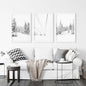 Winter Skiing Black White Wall Art. Ski Lift, Snowy Forest