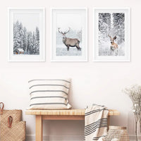 Winter Animal Wall Decor Set of 3. Snowy Forest, Deer