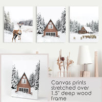 Rustic Winter Set of 3 Wall Art Prints. Animals, Log Cabin