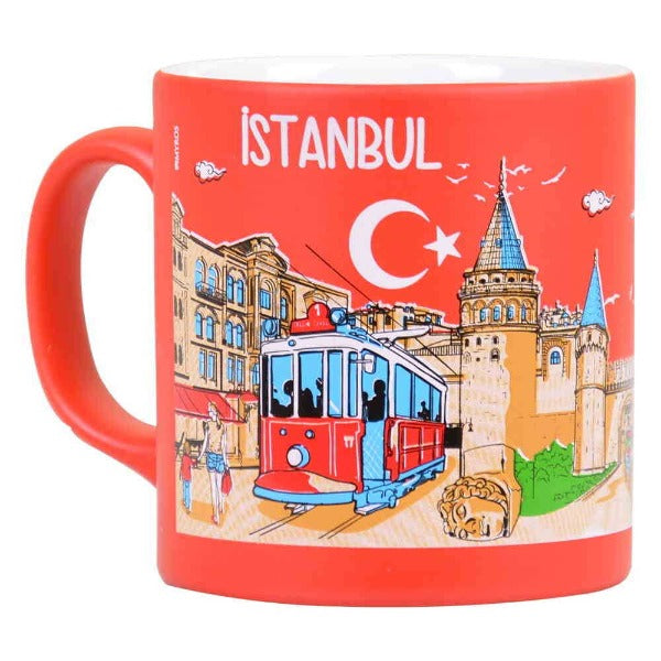 İstanbul Temalı Kutulu Renkli Baskılı Seramik Kupa - 82x90 mm