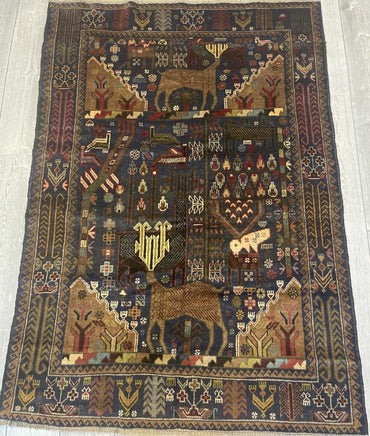 Afghani Vintage Pictorial Rug I Tribal Baluchi 3'6''X5'5''