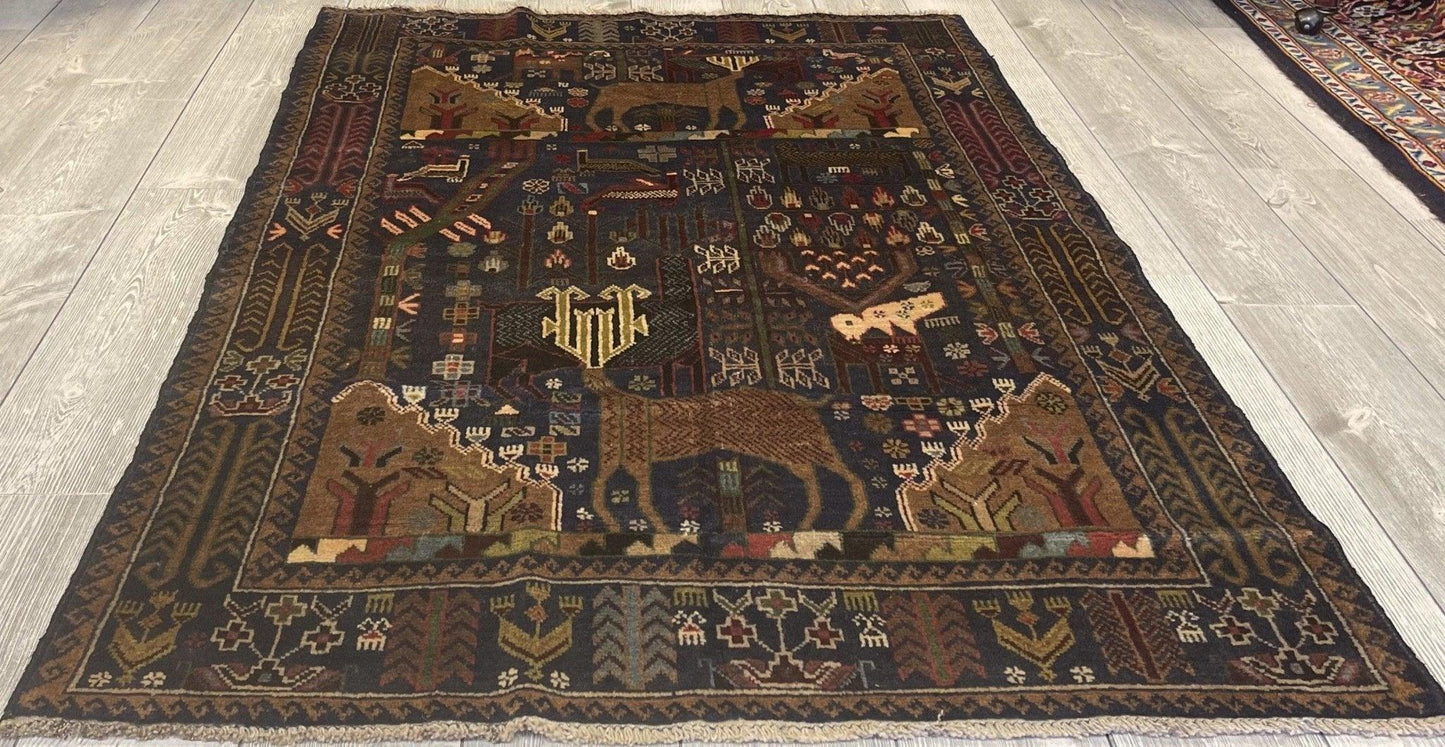 Afghani Vintage Pictorial Rug I Tribal Baluchi 3'6''X5'5''