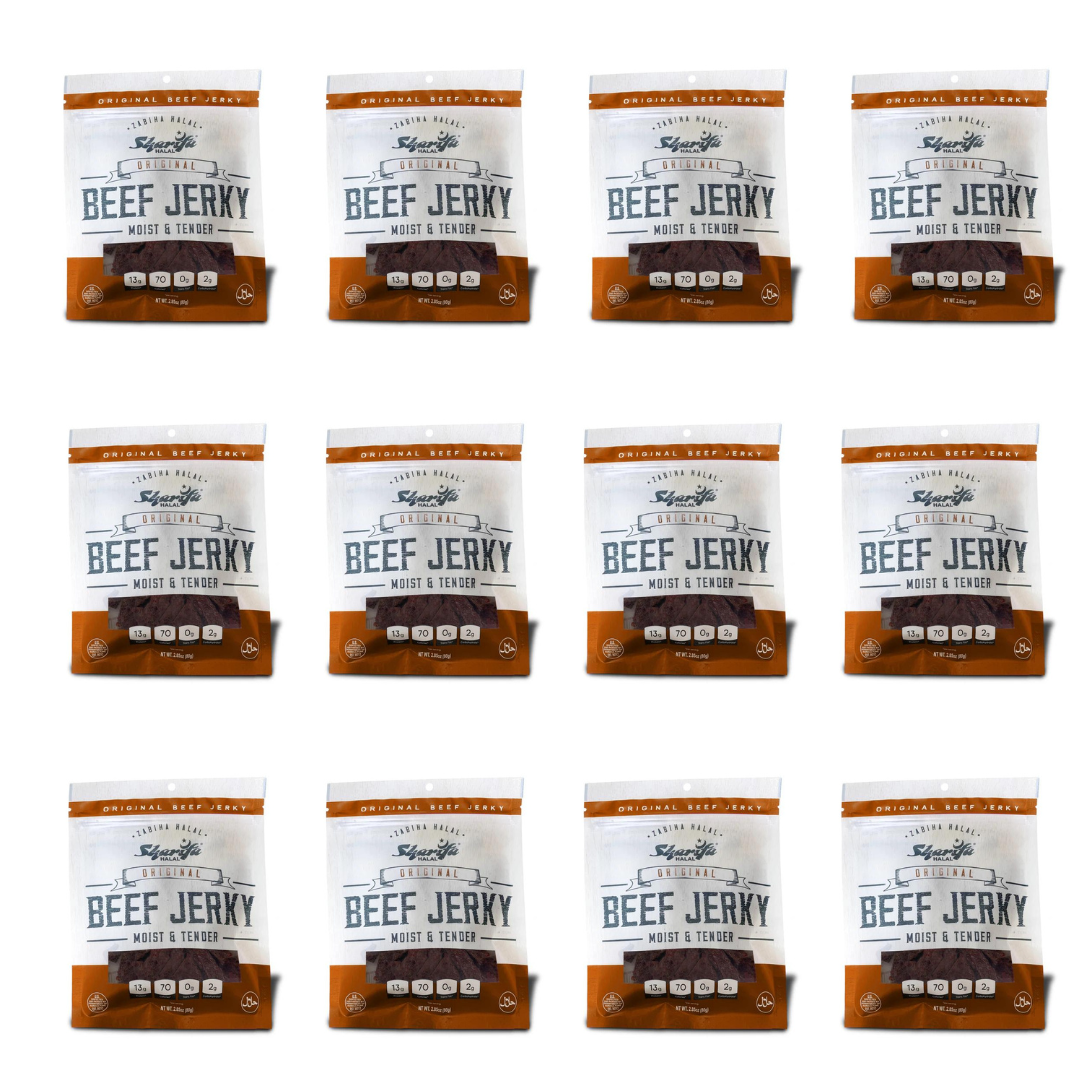 SHARIFA HELAL DANA SOSLUSU, ORİJİNAL, (1 KUTU) (12- 2,85 OZ. POŞET) – HARİKA HER GÜN HELAL SOSLU DANA ETİ ATıştırmalığı, %100 GERÇEK ZABIHA HELAL DANA ETİ, 13 G PROTEİN, 70 KALORİ, 0 G TRANS YAĞ VE 2 G KARBONHİDRAT MARKA: SHARIFA HALAL