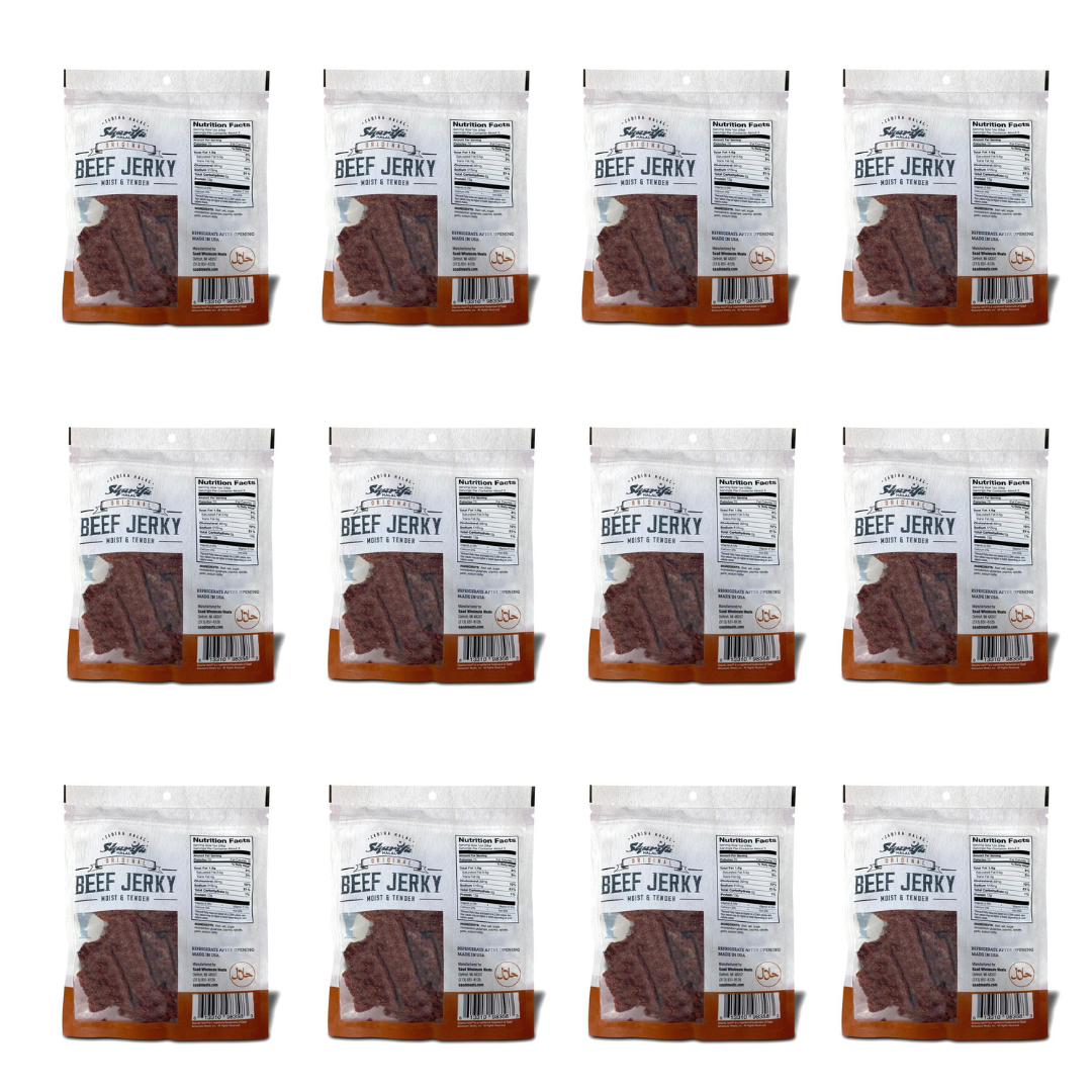 SHARIFA HELAL DANA SOSLUSU, ORİJİNAL, (1 KUTU) (12- 2,85 OZ. POŞET) – HARİKA HER GÜN HELAL SOSLU DANA ETİ ATıştırmalığı, %100 GERÇEK ZABIHA HELAL DANA ETİ, 13 G PROTEİN, 70 KALORİ, 0 G TRANS YAĞ VE 2 G KARBONHİDRAT MARKA: SHARIFA HALAL