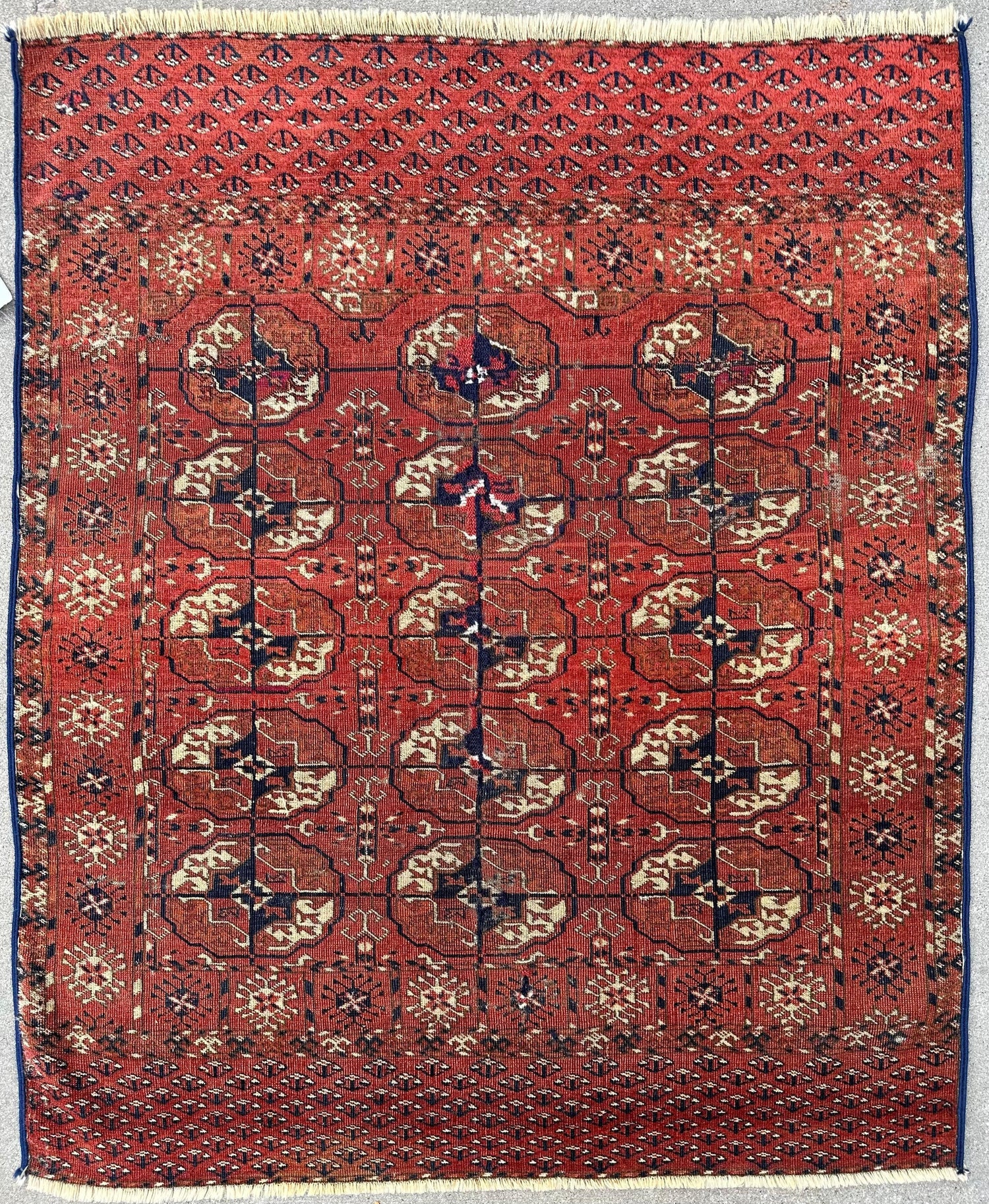 Antik 1880'lerin Kabile Türkmen Tekke Düğün Halısı 3'4” x 4'1”