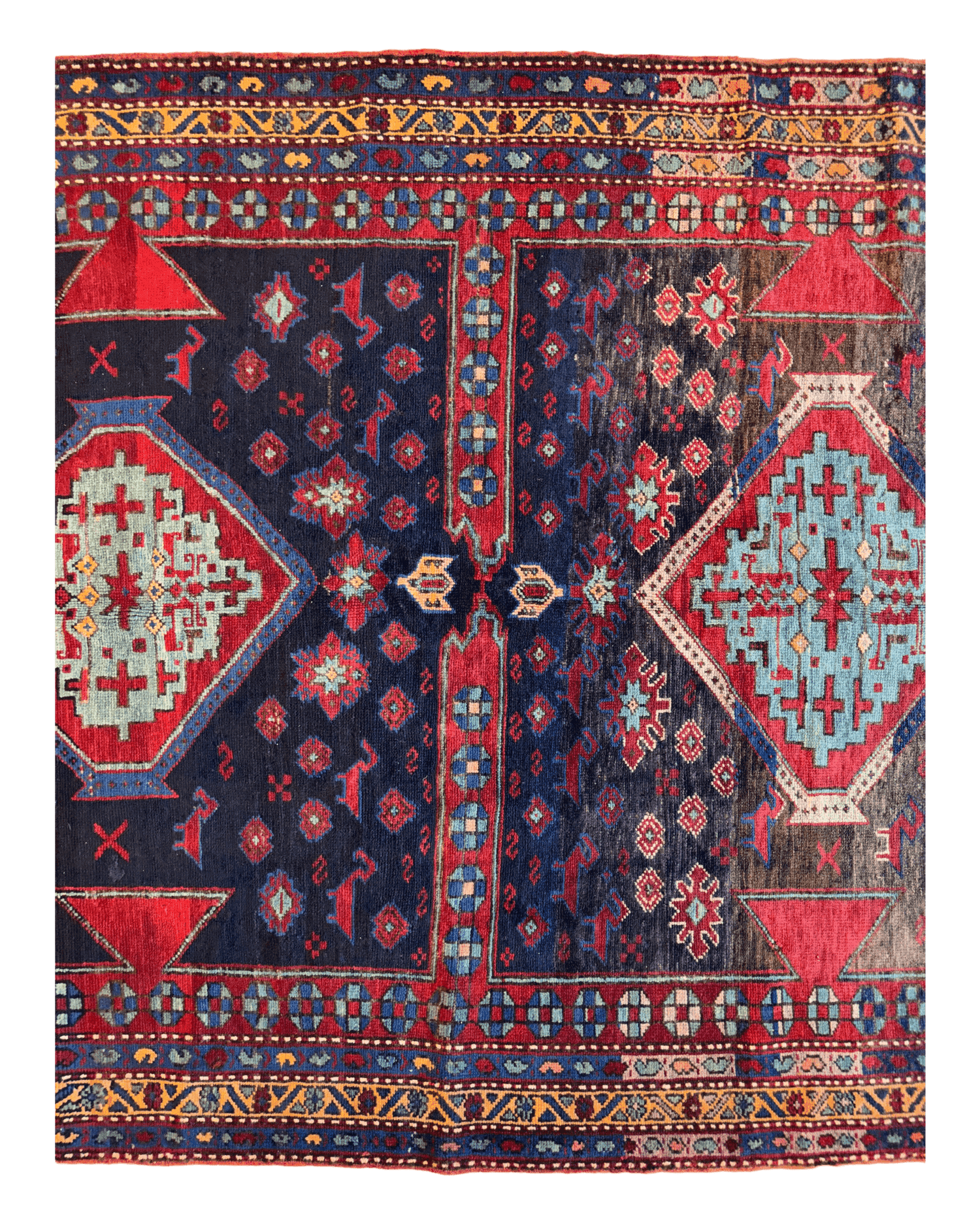 Antik 19. Yüzyıl El Dokuma Kazak Kabile Halısı 5' x 8'