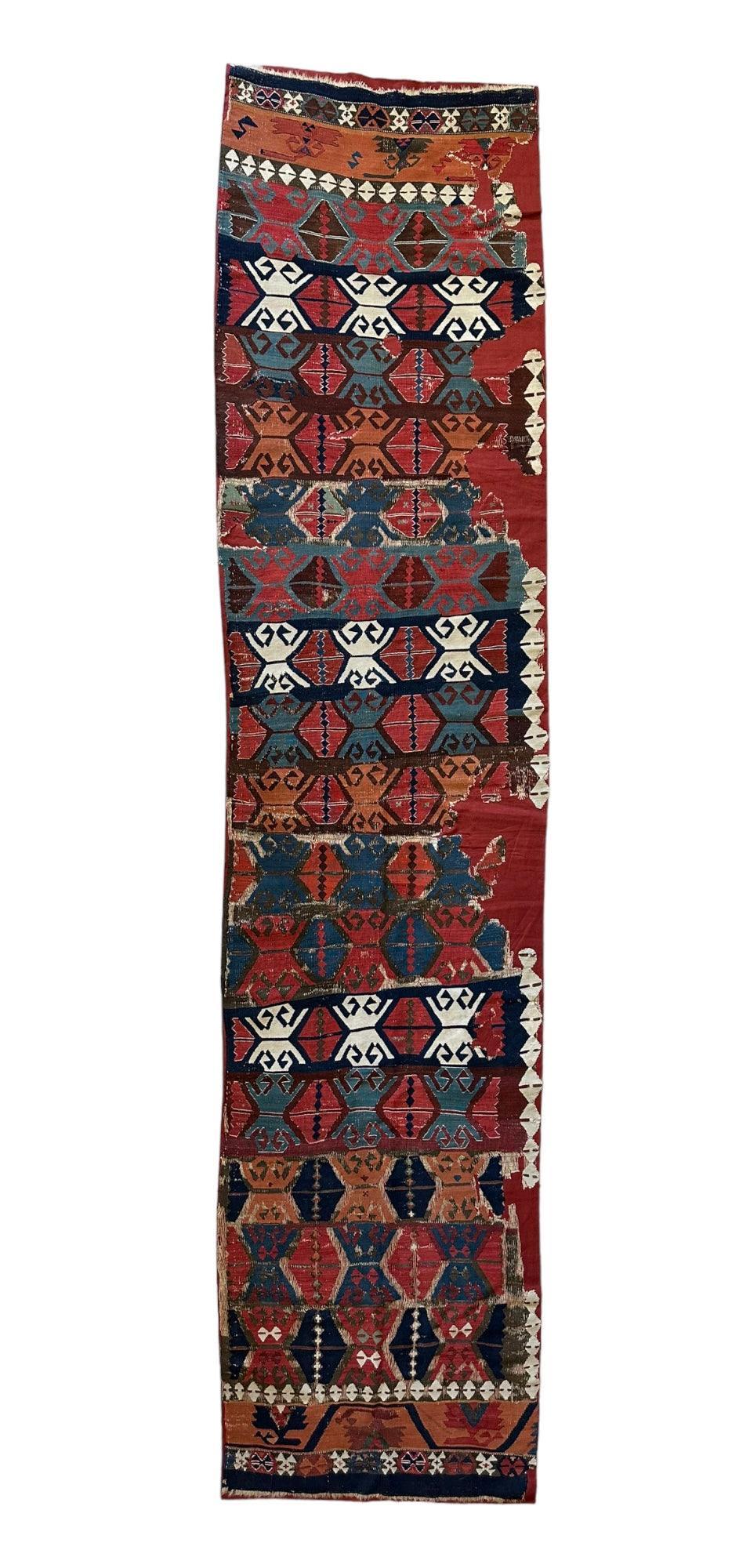 Antique Anatolian Long Kilim Fragment | 19th Century Hand-Woven Wool