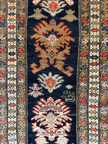 Antique Caucasian Karabakh Signed & Dated Wool on Wool Runner Rug 3 X 7