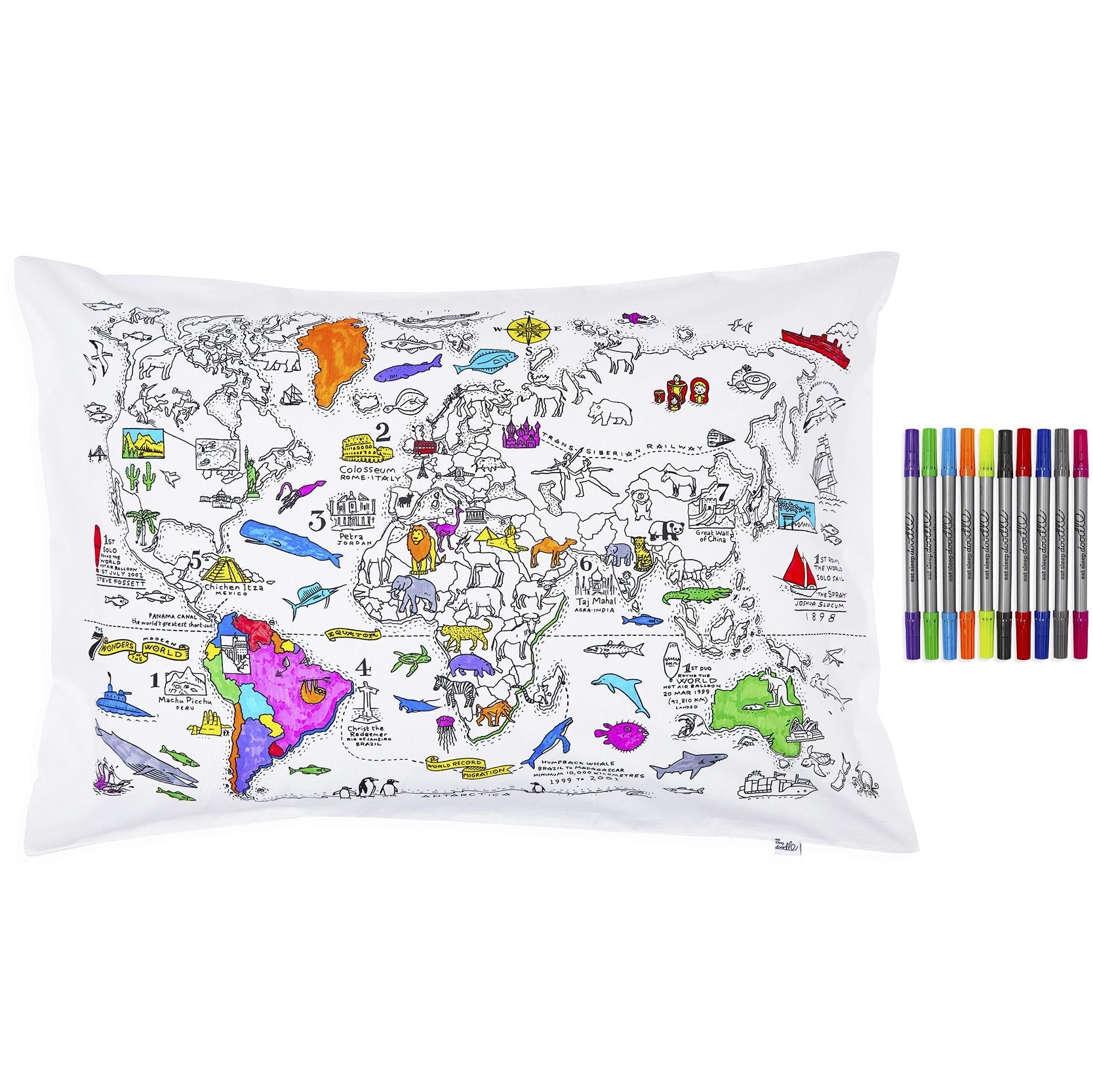 World Map Pillow Case (pens included)