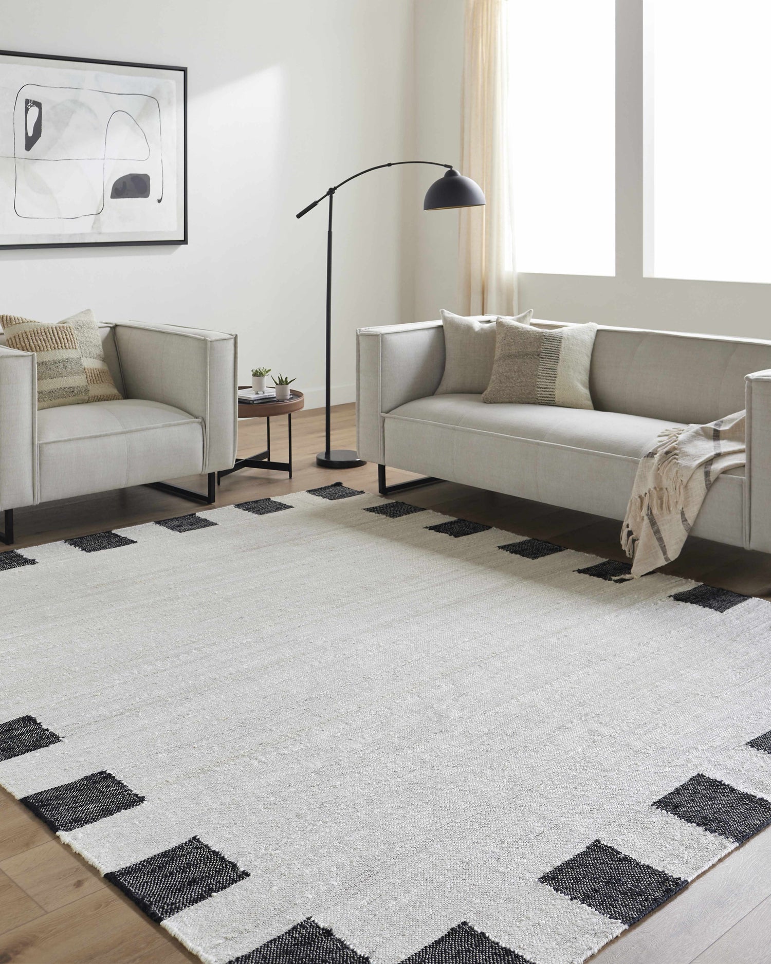 Rocio Dotted Bordered White Jute Carpet