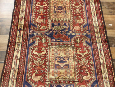 Geometric Meshkin Persian Vintage Runner Rug Handmade Wool Carpet - 4'0"x 10'4"