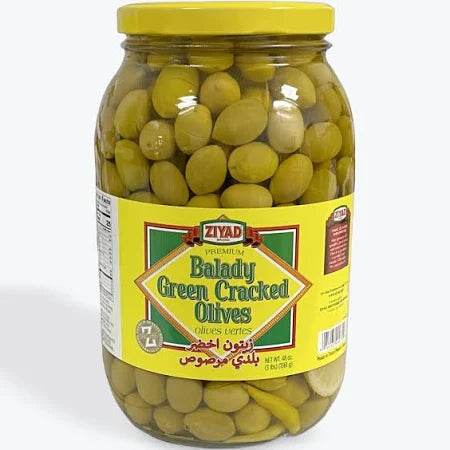 Ziyad Premium Green Cracked Olives - Authentic Mediterranean Flavor, 12 oz