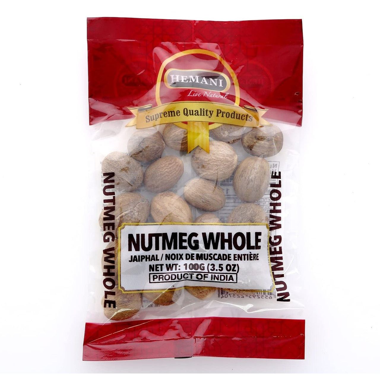 HEMANI Nutmeg Whole Spice 3.5 OZ (100g) - (Jaiphul) - Natural - Vegan - Gluten Friendly - NON-GMO - Indian Origin