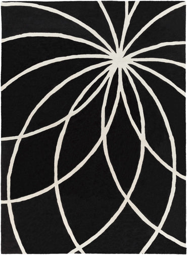 Davison Black Geometric Wool Carpet