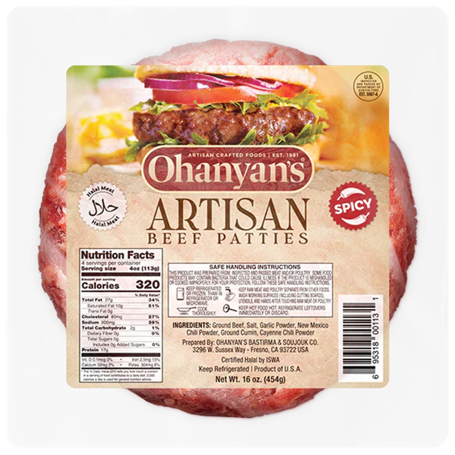 Ohanyan Beef Patties Hot 1Lb
