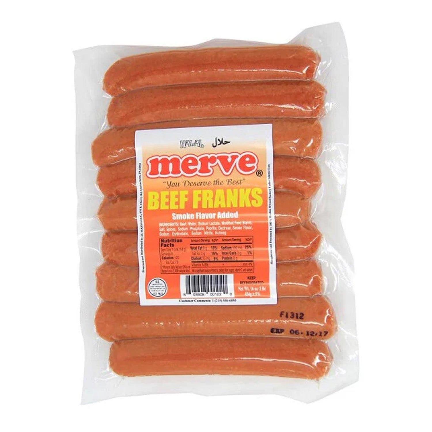 Merve Beef Franks 1Lb