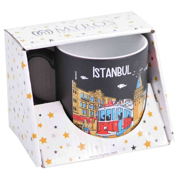 İstanbul Temalı Kutulu Renkli Baskılı Seramik Kupa - 82x90 mm