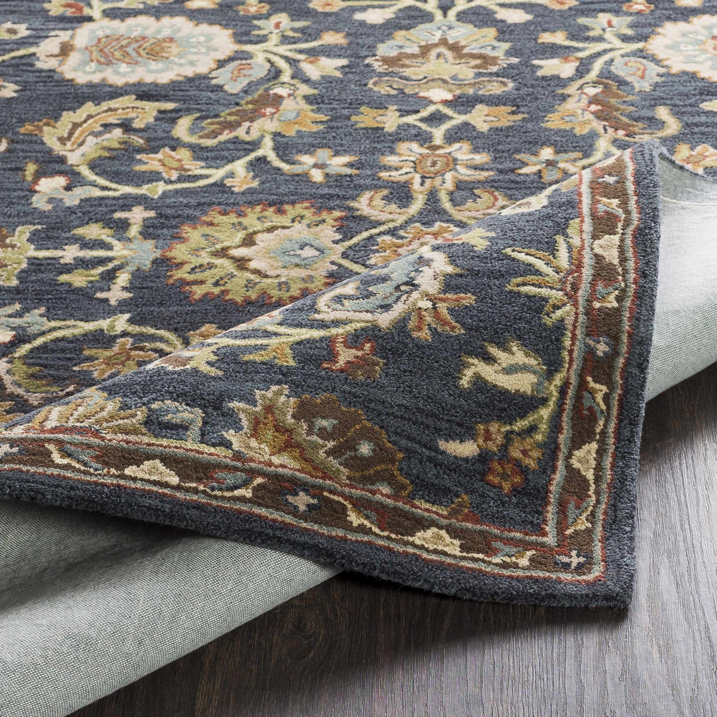 Kittredge Floral Black Wool Rug