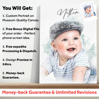 Newborn Baby Watercolor Portrait Custom Wall Art