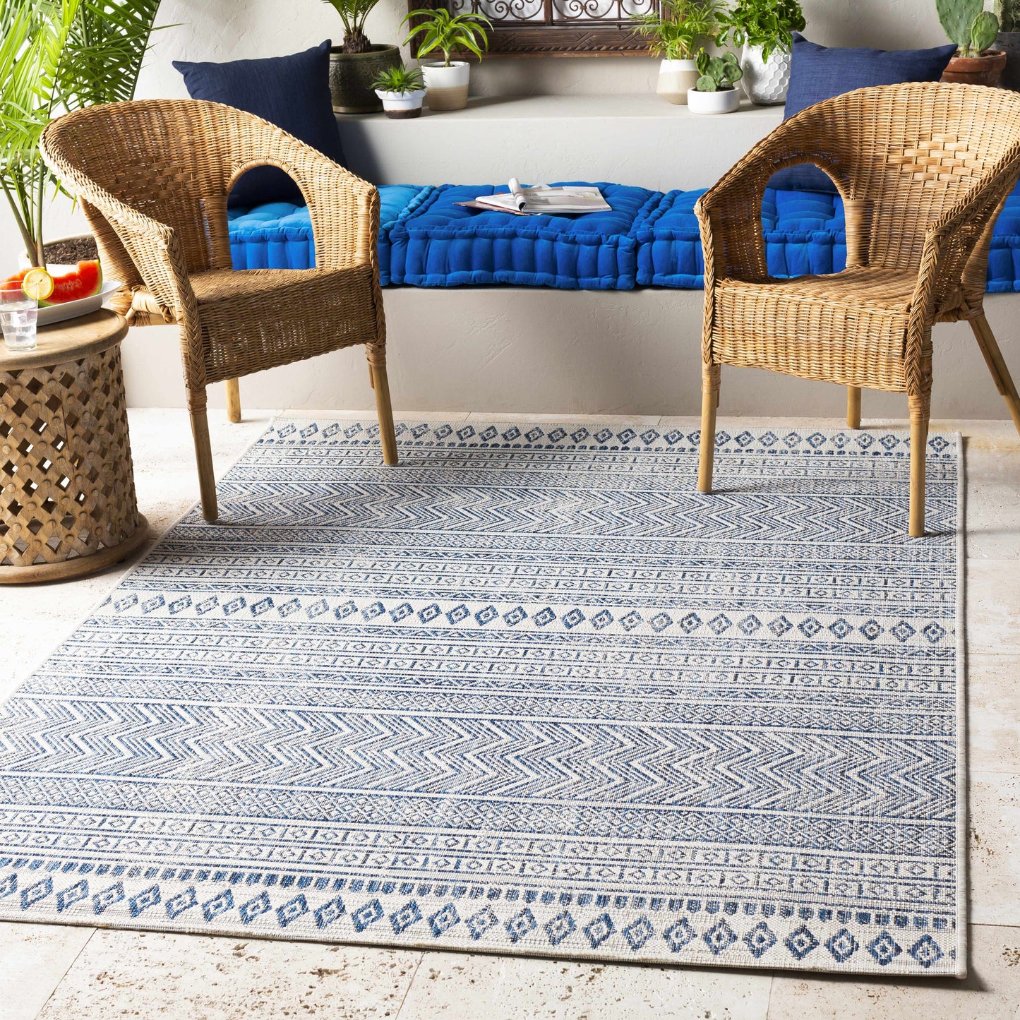 Madras Light Blue Green All Over Performance Area Rug