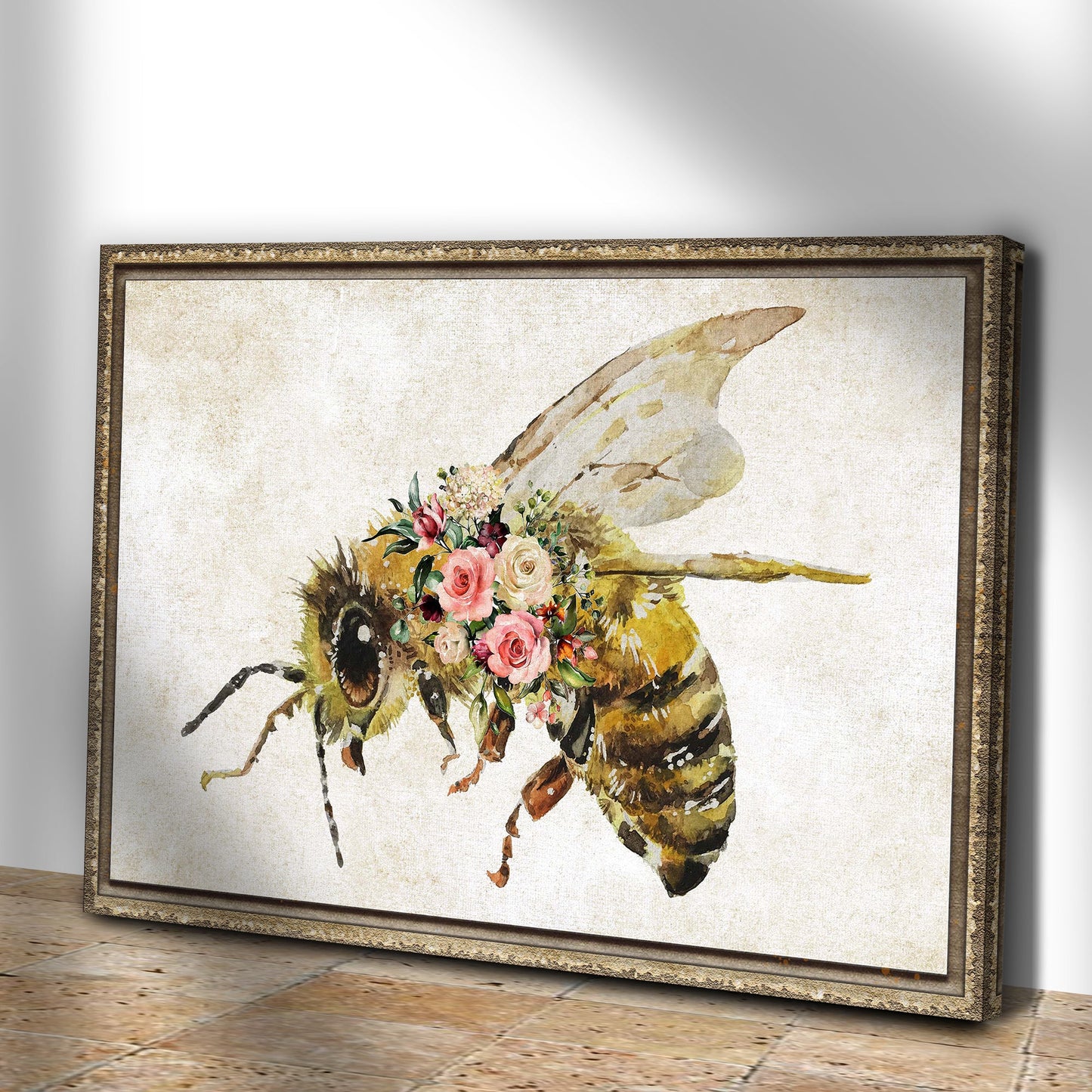 Floral Honey Bee Painting Canvas Wall Art