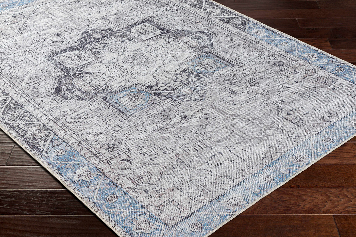 Rosman Blue&Beige  - Promo Washable Area Rug - Clearance
