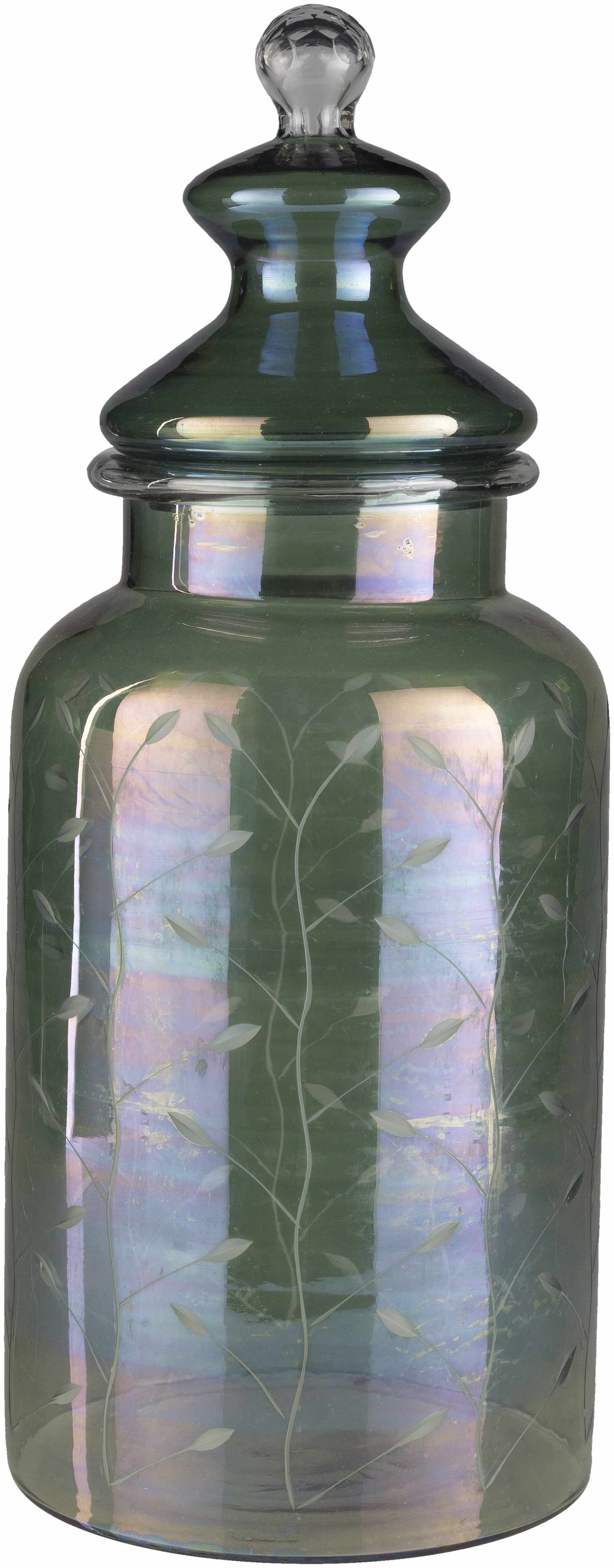 Stewartville Green Etched Glass Jar