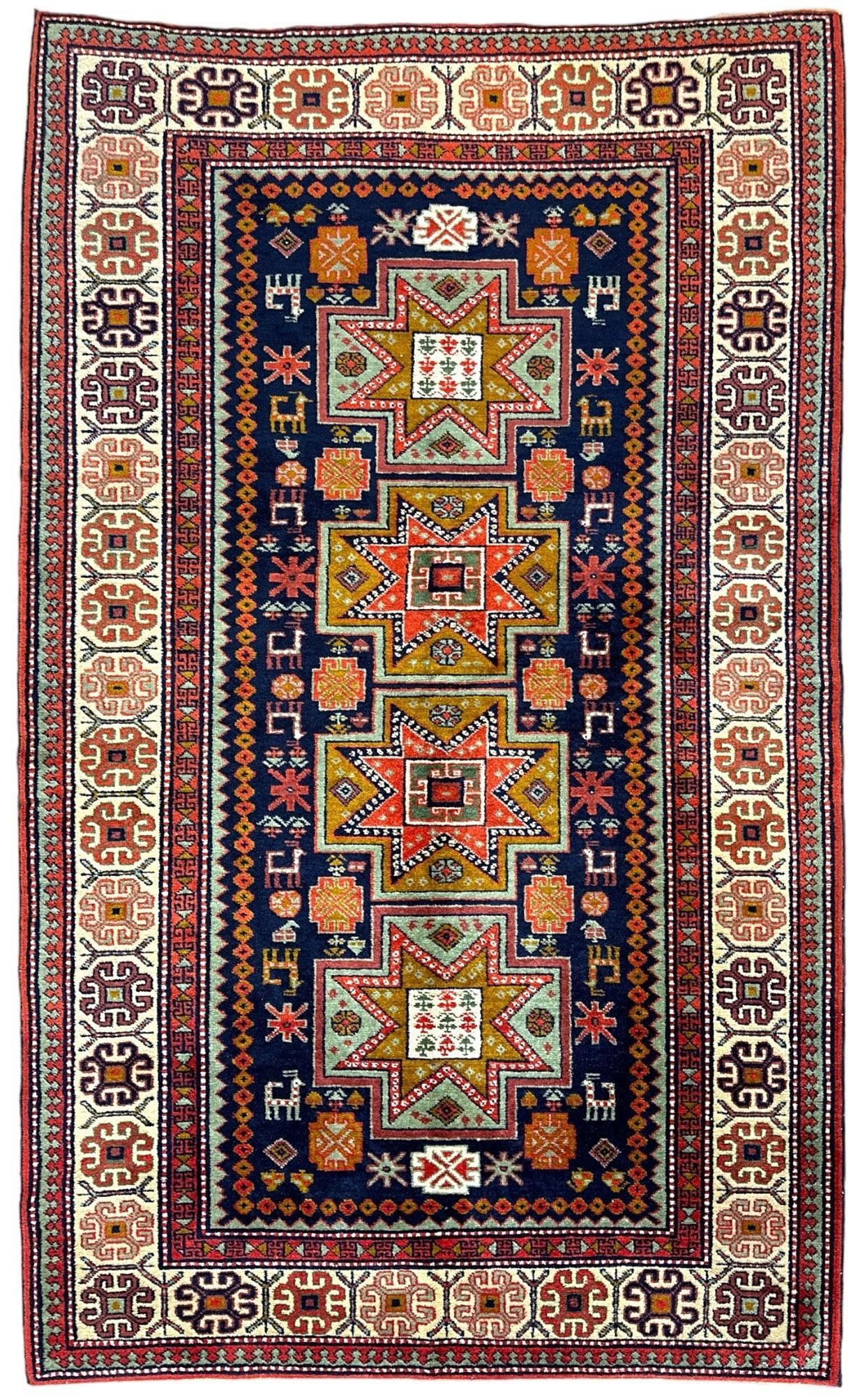 Vintage Ermeni Karabağ/Artsakh Yün Halı | 1960'lar El Düğümü 4x7